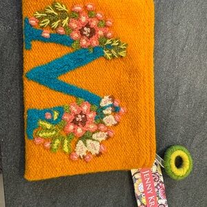 Jenny Krauss Embroidered Monogram “M” Wool Floral Pouch NWT Fair Trade from Peru
